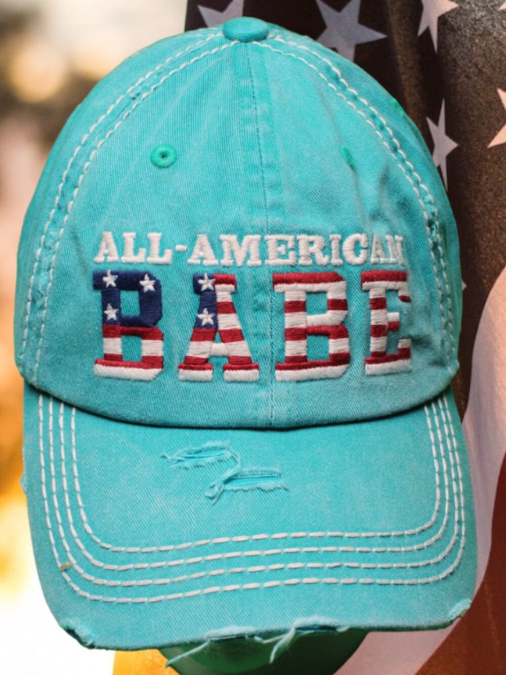 KBETHOS American babe Washed Vintage Cotton Distressed Teal Blue Baseball Cap